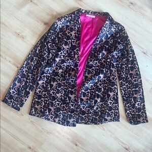 NanaMacs Leopard Print Blazer with Pink Lining